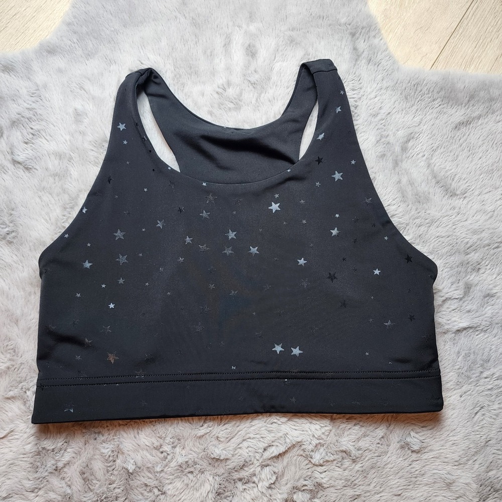 Terez Star Print Foil High Neck Racerback Sports Bra Black Large